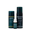 Bottle of Foaming face wash, bottle of 10ml manuka oil and bottle of Light Day Cream for treating Acne