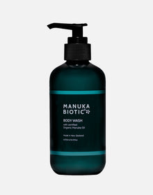  Manuka Biotic teal green pump bottle containing body wash