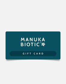  Manuka Biotic teal green gift card in a rectangle shape