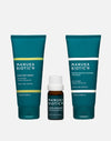 Manuka Biotic products in teal green upright tube bottles includes light day cream and face wash and a small glass bottle of organic mānuka oil